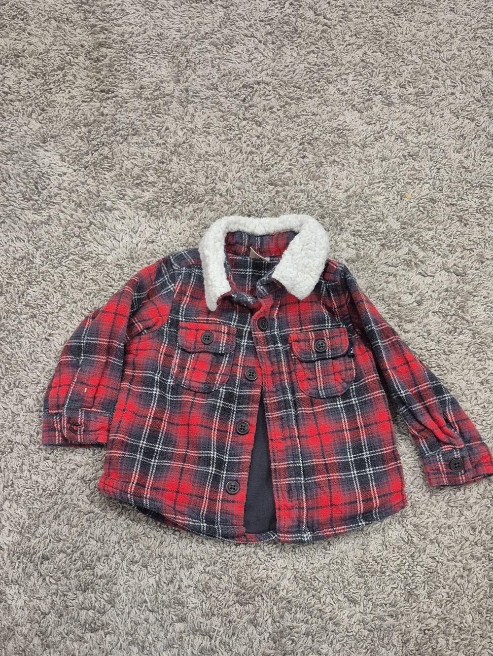 Kids Red Plaid Sherpa Collar Shirt Jacket